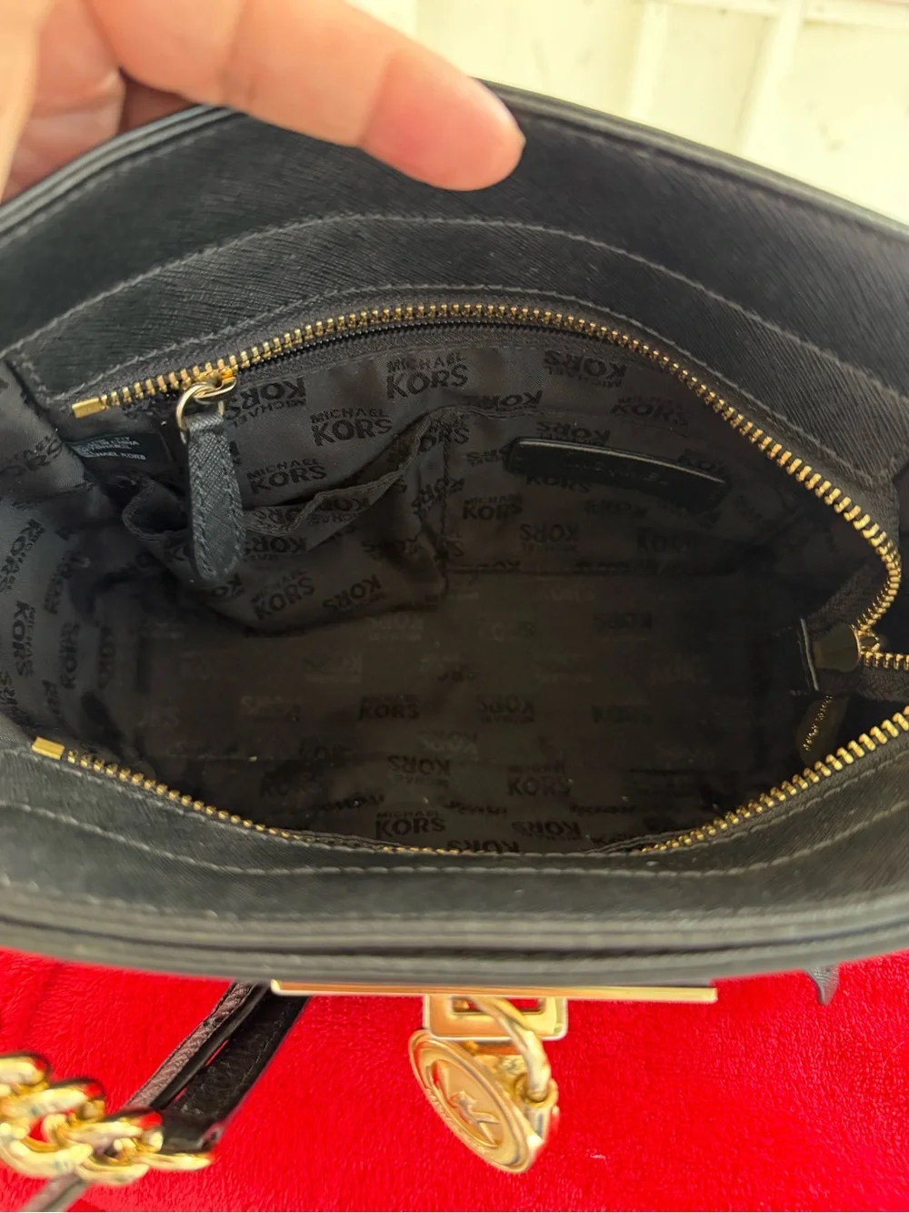 Michael Kors Black Saffiano Leather Crossbody Bag with Gold Hardware